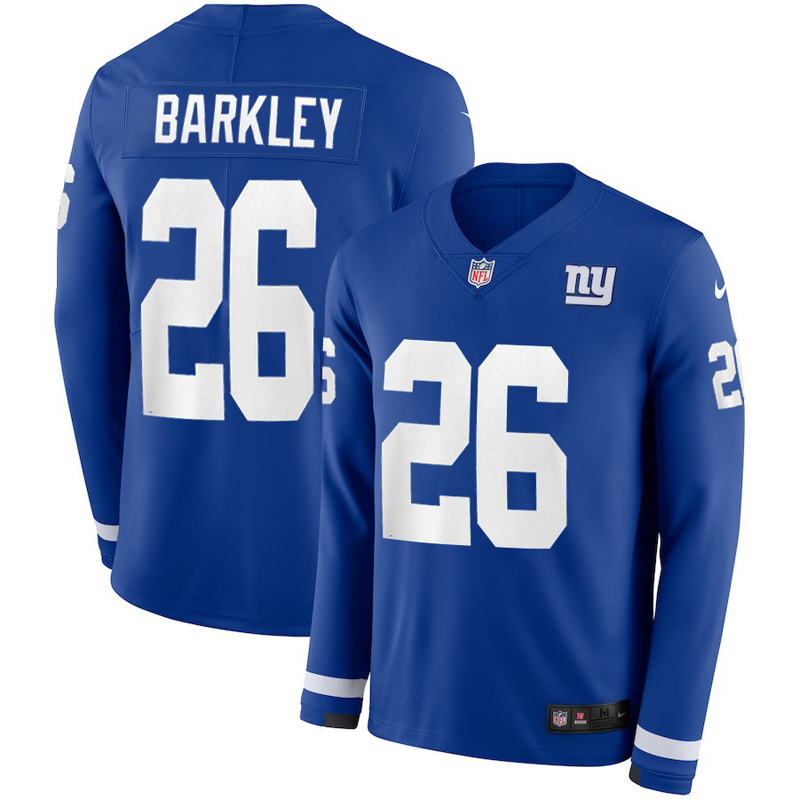 Men New York Giants #26 Barkley blue Limited NFL Nike Therma Long Sleeve Jersey->women nfl jersey->Women Jersey